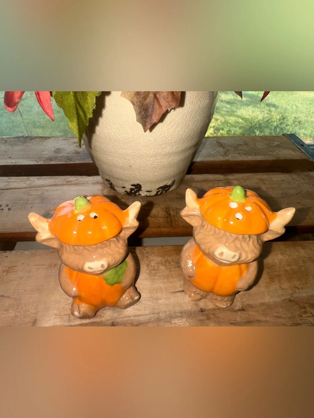 Highland Cow Pumpkin Salt & Pepper Shakers-New